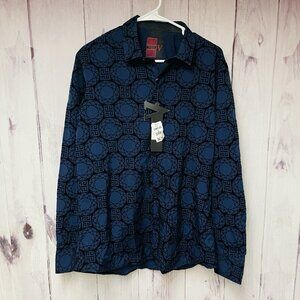 Vassari Mens Size Large Blue Black Button Front Shirt Long Sleeve